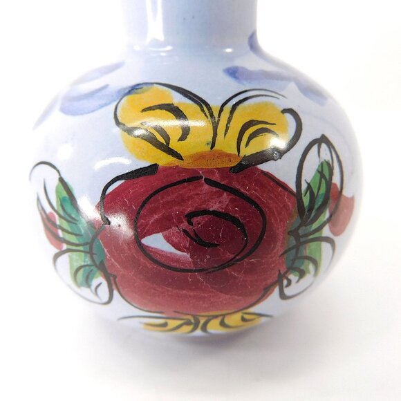 Small Portuguese Vase Hand Painted With Floral Design Ceramic  3" - Picture 2 of 7